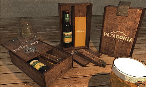 Render de Patagonia: estuche de madera