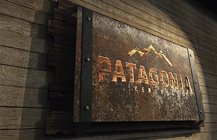 Render de Patagonia: cartel saliente